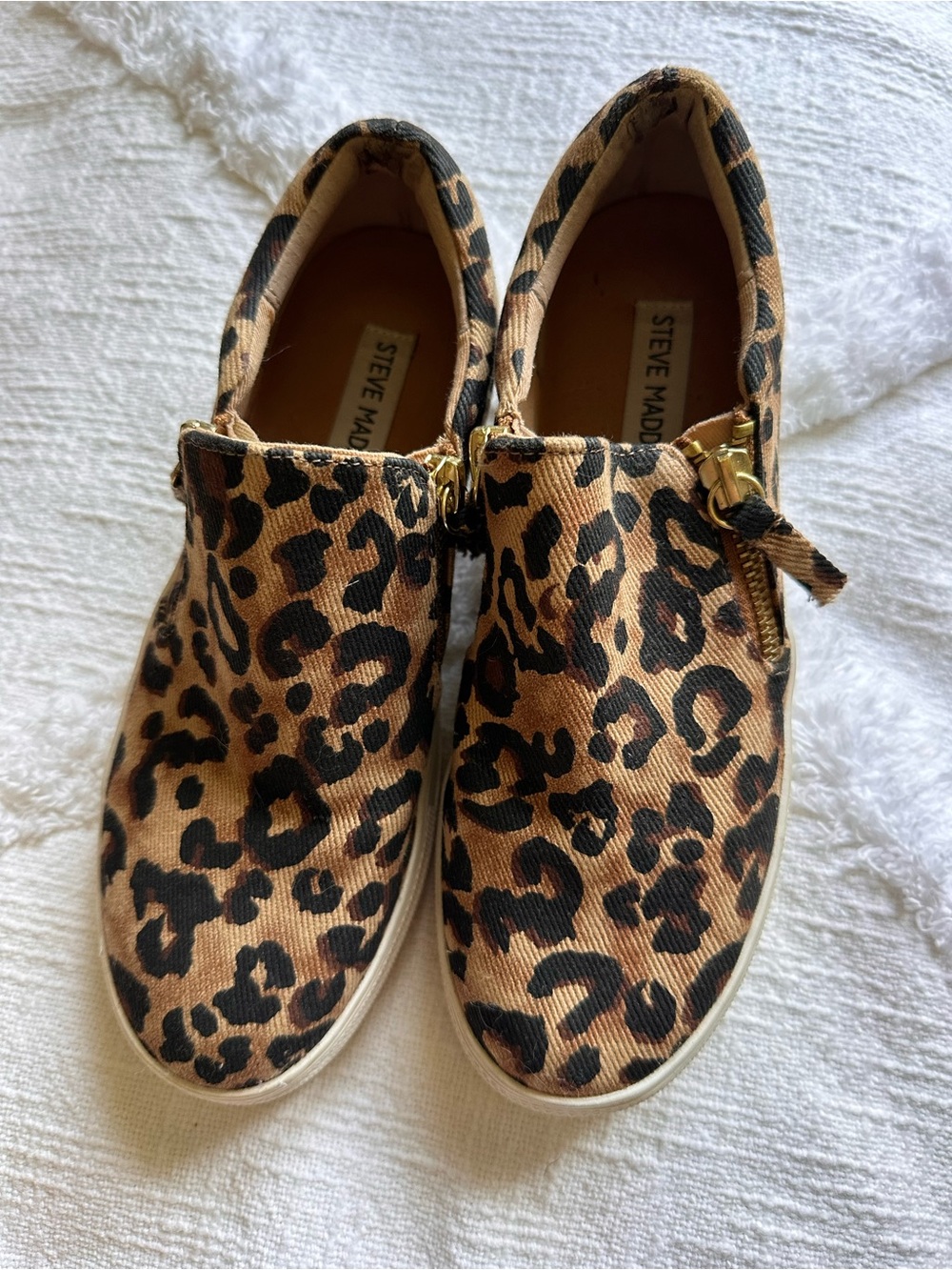 Steve Madden Kids Leopard-Print Slip-On Sneakers in Tan and Black